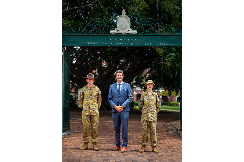 TSS Cadet Clancy Cohen; TSS Director of Cadets and Outdoor Education, Jason Sten CSM; TSS Cadet Harry Powell