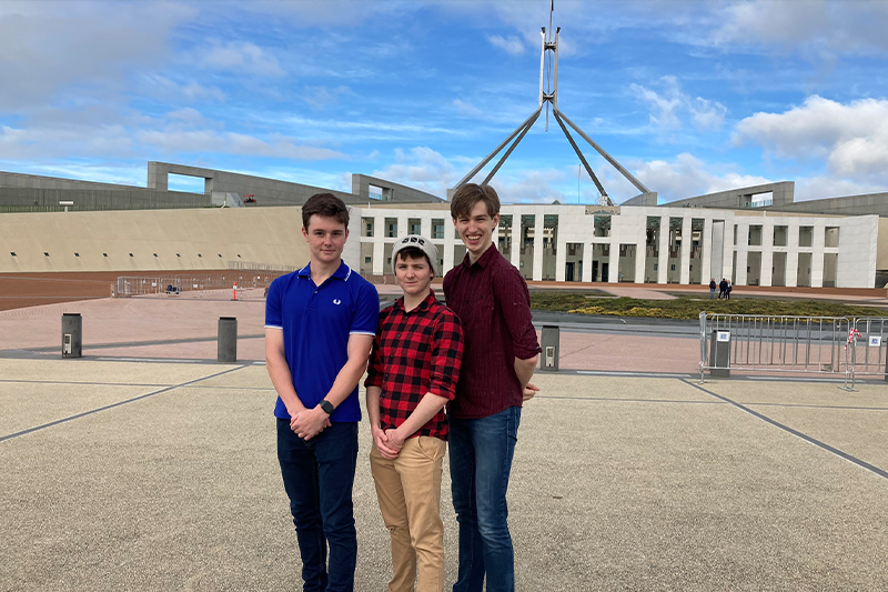  Former Padua High School Liaison Dom Smith, with friends in front of Parliament House, following the Dawn Service at the Royal Military College Duntroon.