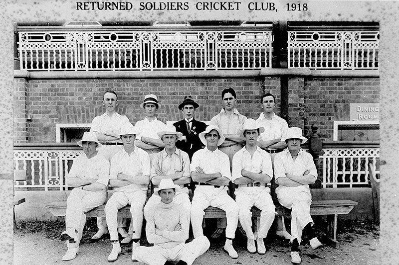 Returned Soldiers’ Cricket Club 1918. William Millward is standing at the far right of the rear row. Source – State Library of Queensland