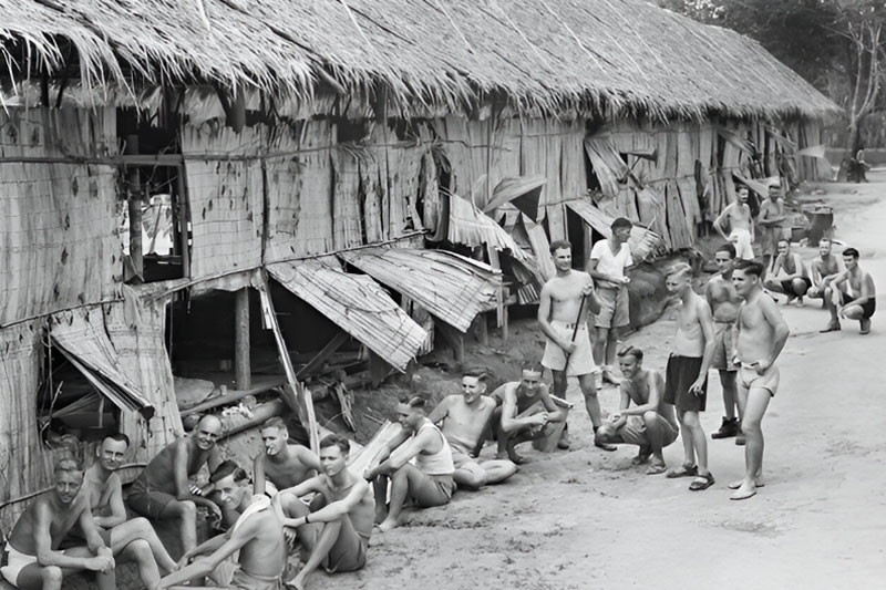 2/29 Battalion outside their hut in the Changi Prison Camp