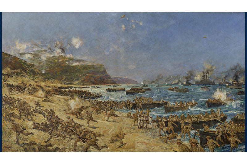 The Landing at Gallipoli by Charles Dixon. Parliament House Art Collection. 