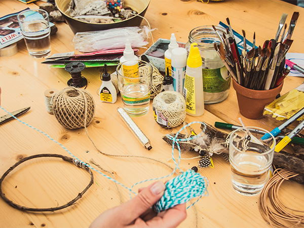 Table covered in craft