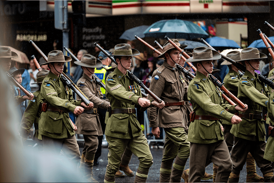 Soldiers marching on ANZAC Day