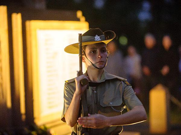 Australian Army soldier standing during an ANZAC Day Dawn Service