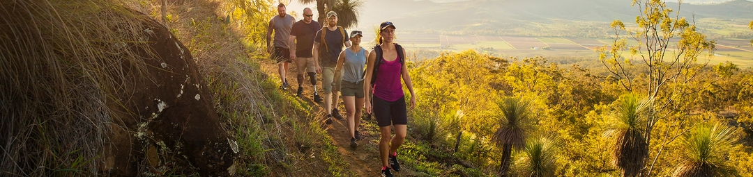 Veterans walking down a hiking trail